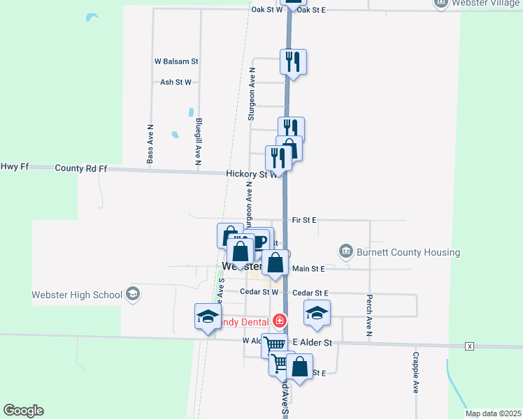 map of restaurants, bars, coffee shops, grocery stores, and more near 26577 Lakeland Avenue North in Webster