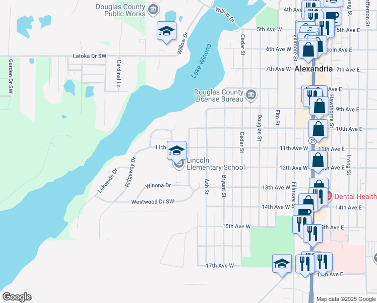 map of restaurants, bars, coffee shops, grocery stores, and more near 1120 Lark Street in Alexandria