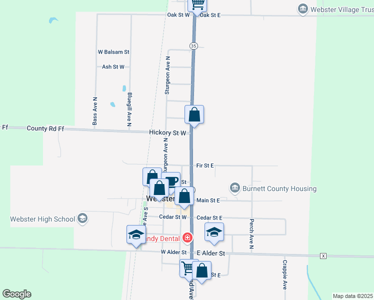 map of restaurants, bars, coffee shops, grocery stores, and more near 26577 Lakeland Avenue North in Webster