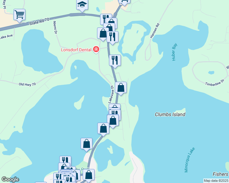 map of restaurants, bars, coffee shops, grocery stores, and more near 8590 U.S. 51 in Minocqua