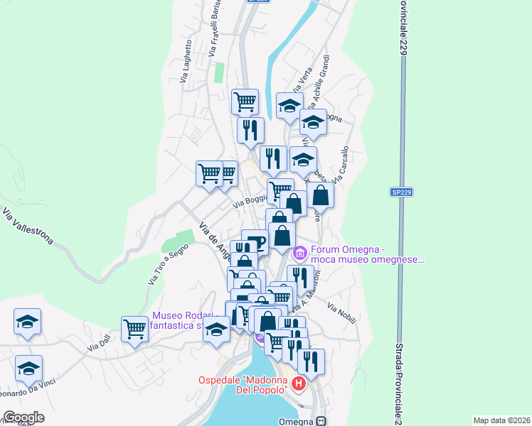 map of restaurants, bars, coffee shops, grocery stores, and more near 9 Via Guglielmo Marconi in Omegna