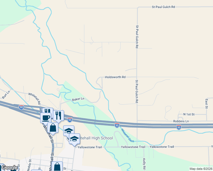 map of restaurants, bars, coffee shops, grocery stores, and more near 39 Paul Gulch Road in Whitehall