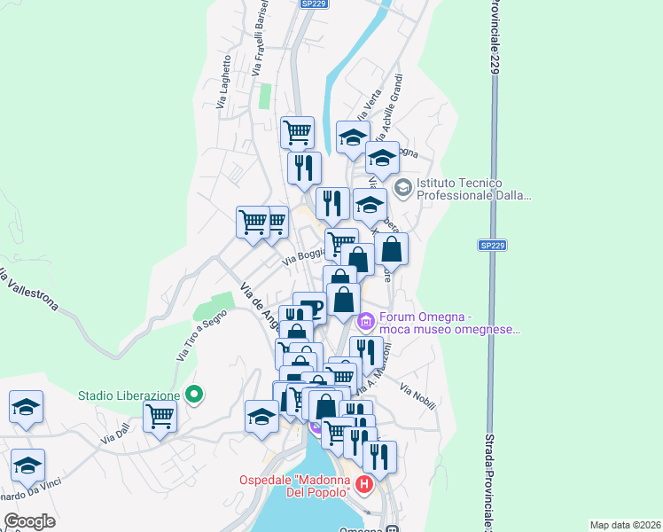 map of restaurants, bars, coffee shops, grocery stores, and more near 16 Via Guglielmo Marconi in Omegna