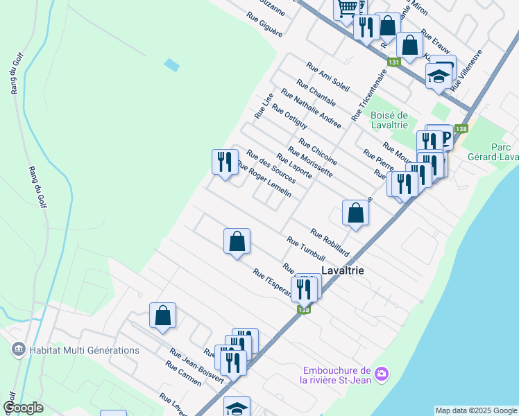 map of restaurants, bars, coffee shops, grocery stores, and more near 945 Rue Jean Casavan in Lavaltrie