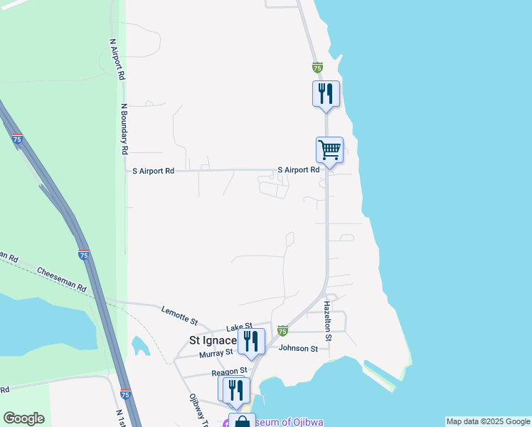 map of restaurants, bars, coffee shops, grocery stores, and more near 200 South Airport Road in St. Ignace