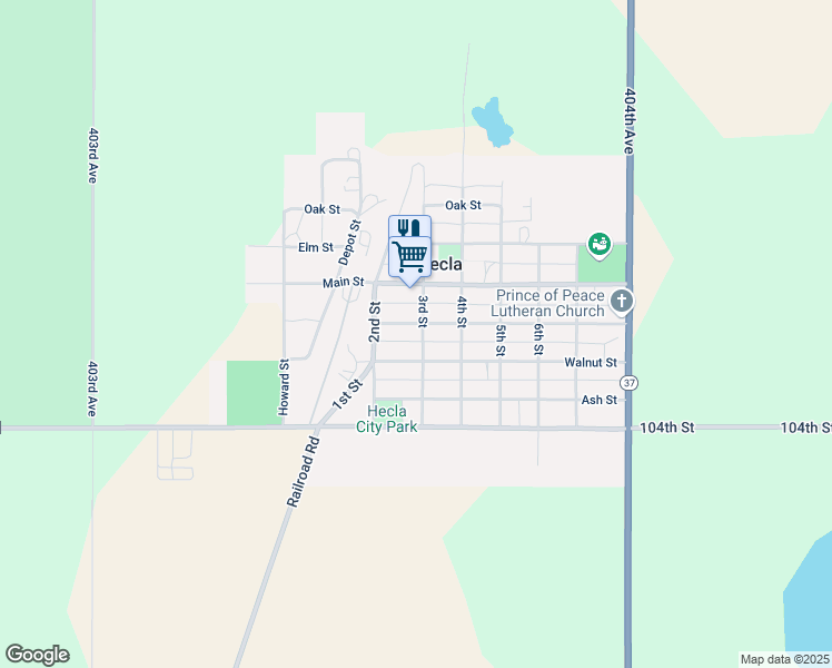map of restaurants, bars, coffee shops, grocery stores, and more near 308 Walnut Street in Hecla