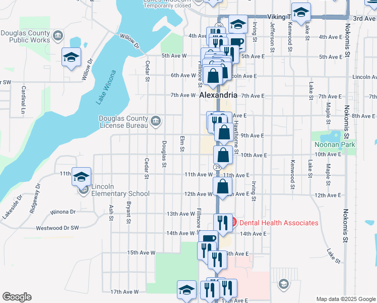 map of restaurants, bars, coffee shops, grocery stores, and more near 909 Elm Street in Alexandria