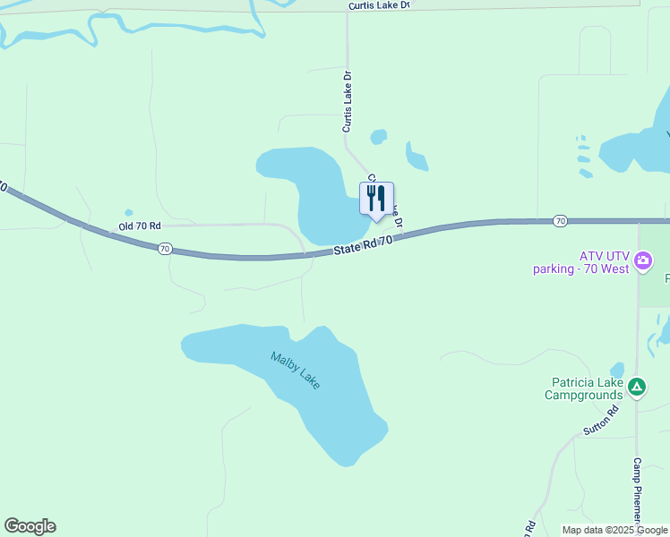map of restaurants, bars, coffee shops, grocery stores, and more near 10549 Wisconsin 70 in Minocqua