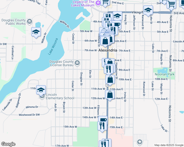 map of restaurants, bars, coffee shops, grocery stores, and more near 909 Elm Street in Alexandria