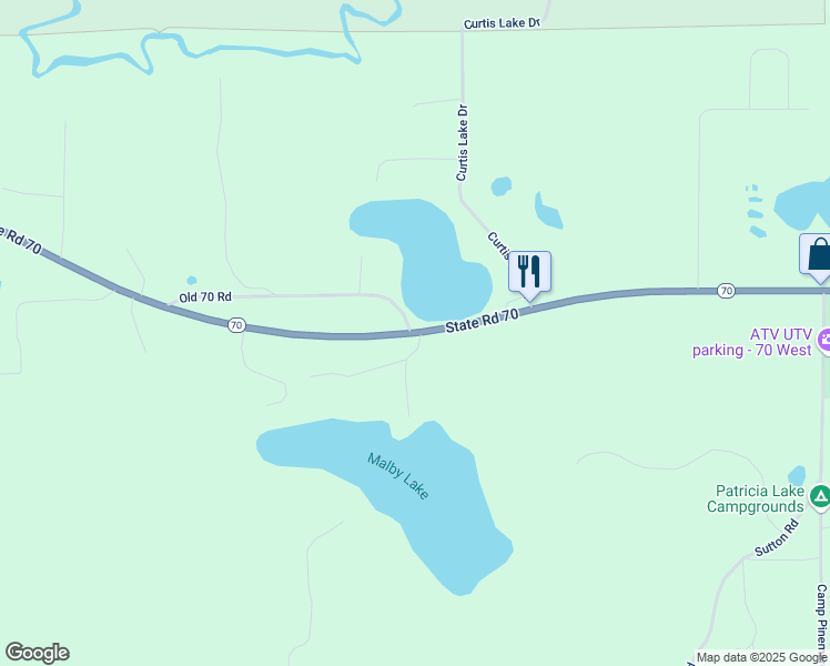 map of restaurants, bars, coffee shops, grocery stores, and more near 10549 Wisconsin 70 in Minocqua