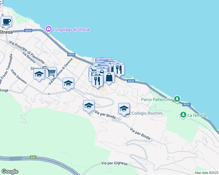 map of restaurants, bars, coffee shops, grocery stores, and more near 11 Piazza Capucci in Stresa