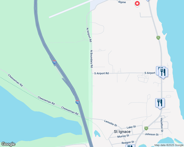 map of restaurants, bars, coffee shops, grocery stores, and more near 200 South Airport Road in St. Ignace