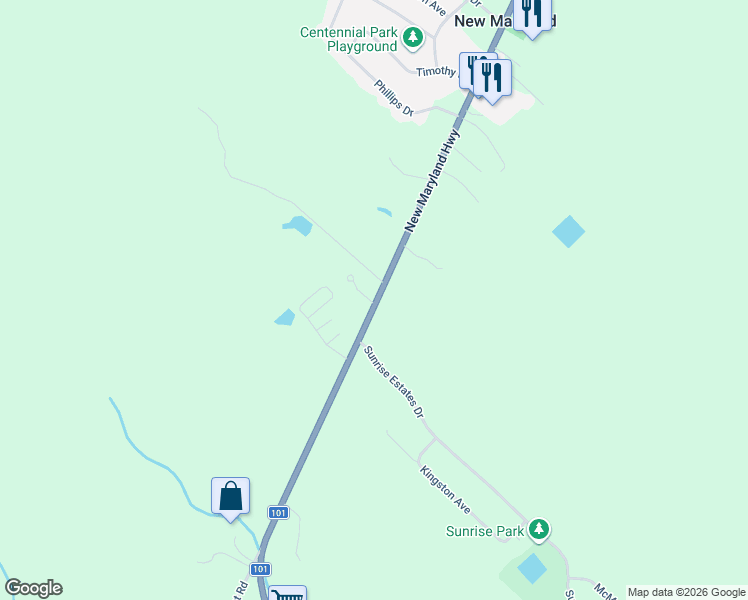 map of restaurants, bars, coffee shops, grocery stores, and more near 585 New Maryland Highway in New Maryland