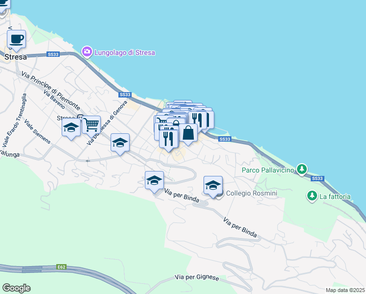 map of restaurants, bars, coffee shops, grocery stores, and more near 11 Piazza Capucci in Stresa