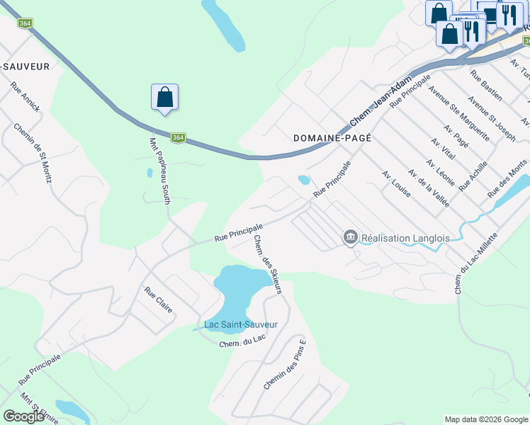 map of restaurants, bars, coffee shops, grocery stores, and more near 729 Rue Principale in Saint-Sauveur
