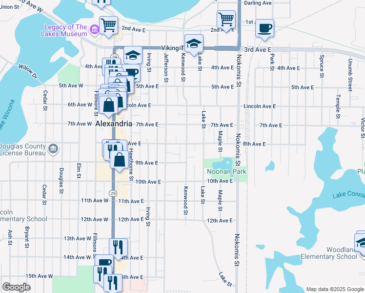map of restaurants, bars, coffee shops, grocery stores, and more near 802 Kenwood Street in Alexandria