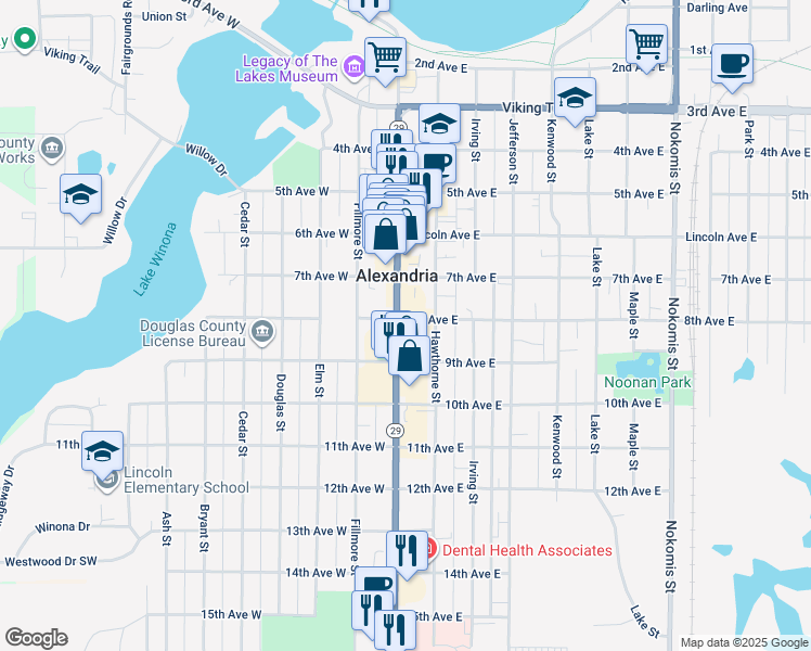 map of restaurants, bars, coffee shops, grocery stores, and more near 801 Broadway Street in Alexandria