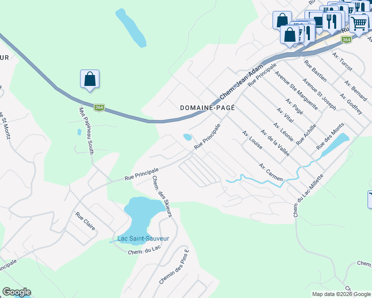 map of restaurants, bars, coffee shops, grocery stores, and more near 2 Chemin du Domaine Pagé in Saint-Sauveur