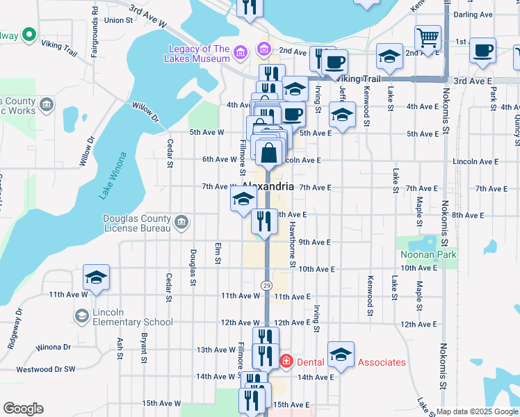 map of restaurants, bars, coffee shops, grocery stores, and more near 801 Broadway Street in Alexandria