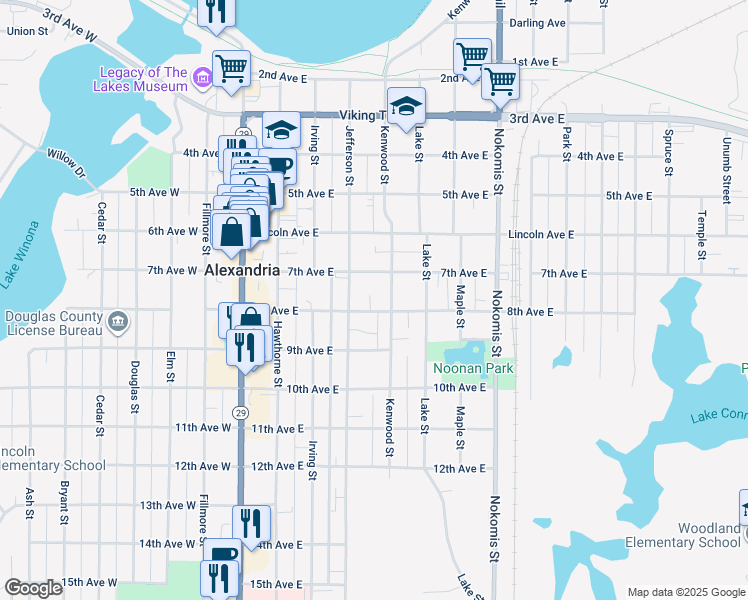 map of restaurants, bars, coffee shops, grocery stores, and more near 802 Kenwood Street in Alexandria