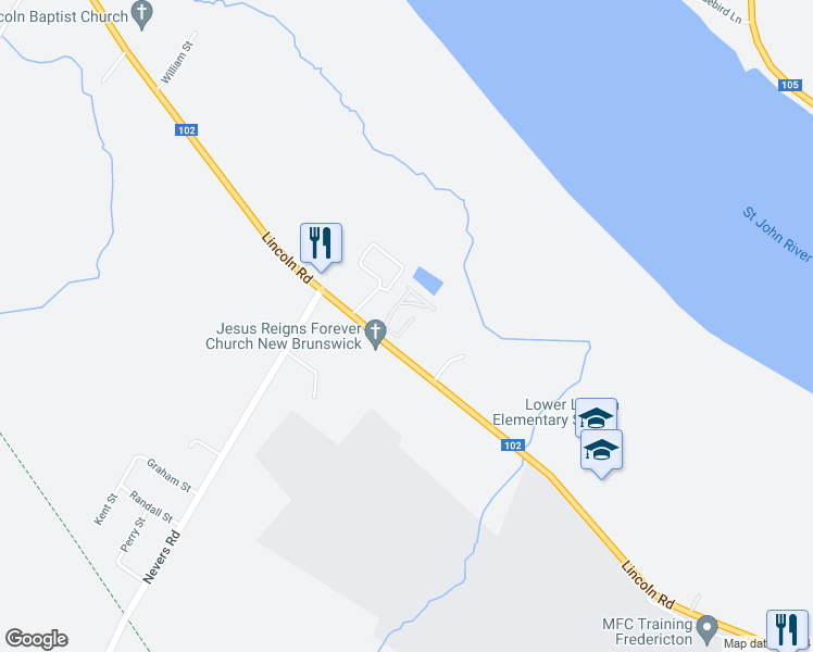 map of restaurants, bars, coffee shops, grocery stores, and more near 13 Mallard Court in Sunbury County