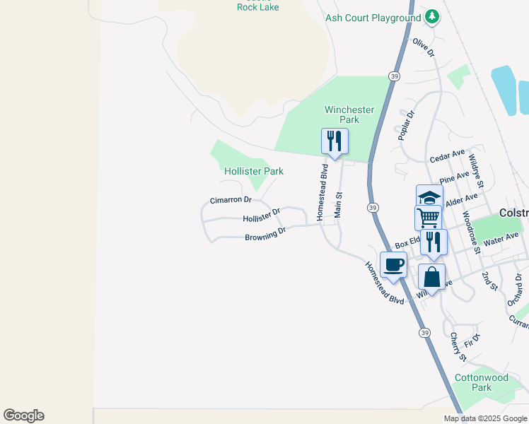 map of restaurants, bars, coffee shops, grocery stores, and more near 6686 Cimarron Drive in Colstrip