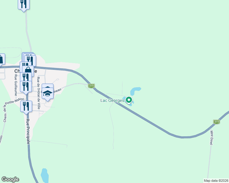 map of restaurants, bars, coffee shops, grocery stores, and more near 155 Chemin du Lac Georges in Chénéville
