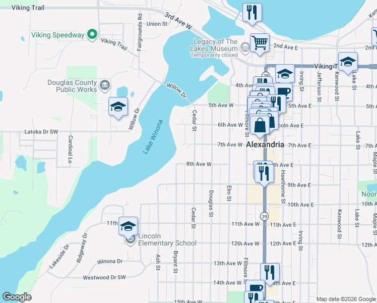 map of restaurants, bars, coffee shops, grocery stores, and more near 700 Cedar Street in Alexandria
