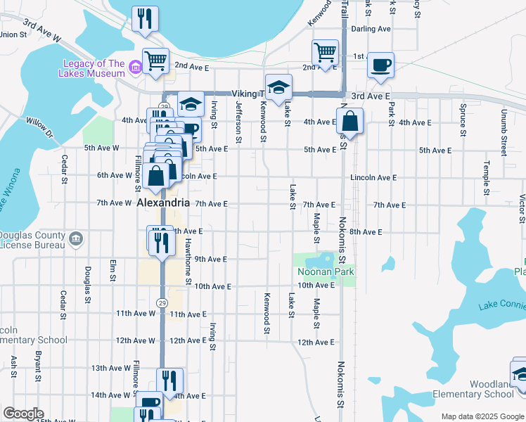 map of restaurants, bars, coffee shops, grocery stores, and more near 622 Kenwood Street in Alexandria