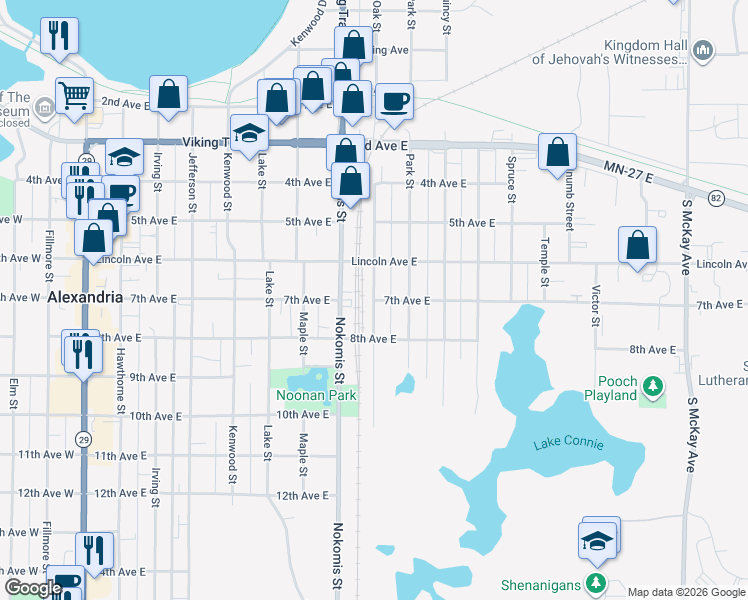 map of restaurants, bars, coffee shops, grocery stores, and more near 905 7th Avenue East in Alexandria