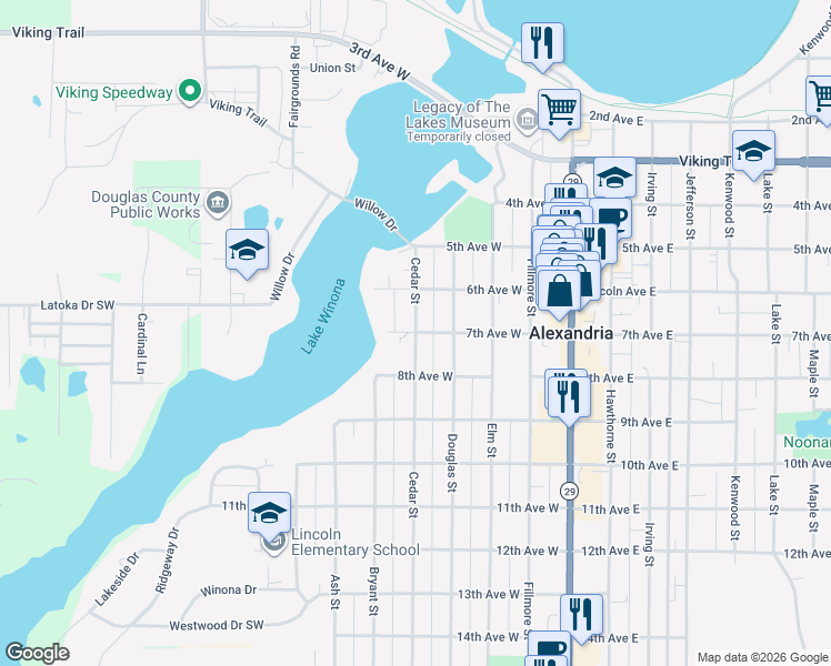 map of restaurants, bars, coffee shops, grocery stores, and more near 700 Cedar Street in Alexandria