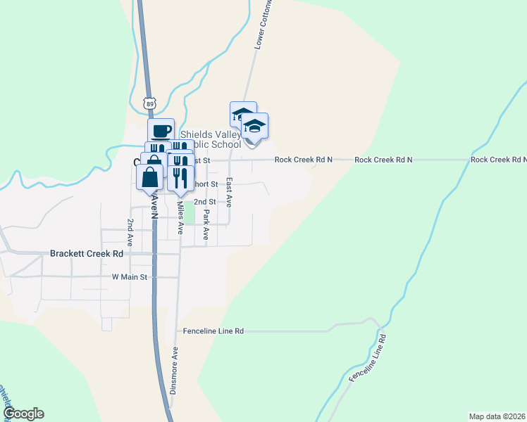map of restaurants, bars, coffee shops, grocery stores, and more near Taft Avenue in Wilsall