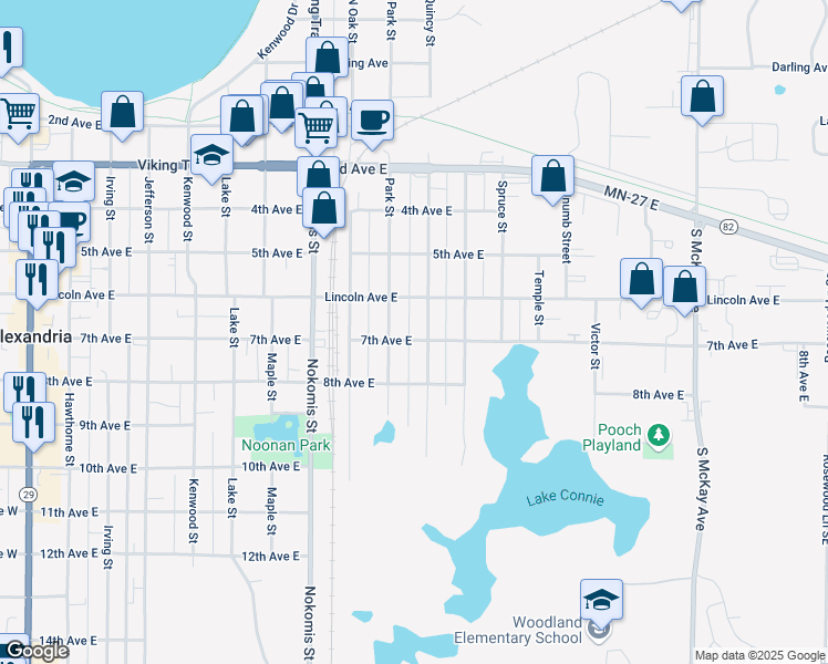map of restaurants, bars, coffee shops, grocery stores, and more near 1023 7th Avenue East in Alexandria
