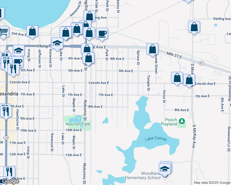map of restaurants, bars, coffee shops, grocery stores, and more near 1023 7th Avenue East in Alexandria