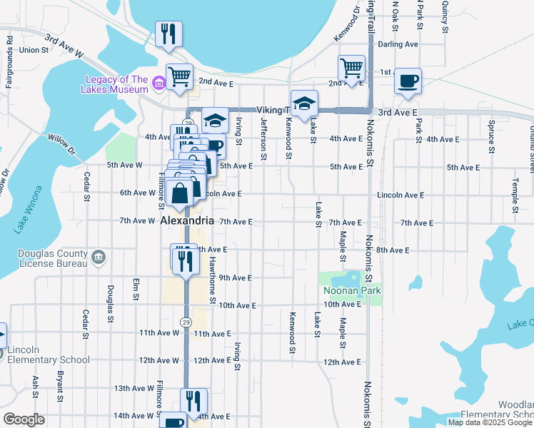 map of restaurants, bars, coffee shops, grocery stores, and more near 619 Jefferson Street in Alexandria