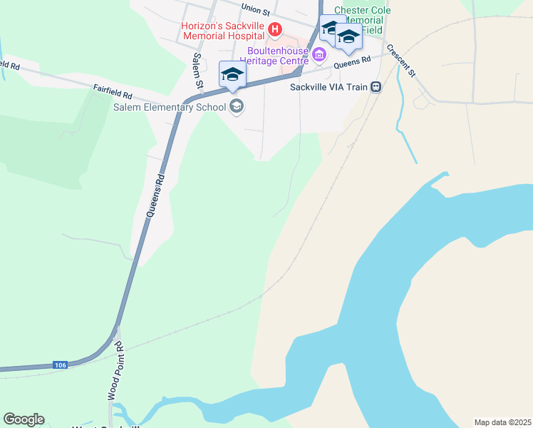 map of restaurants, bars, coffee shops, grocery stores, and more near 63 Bulmer Lane in Sackville