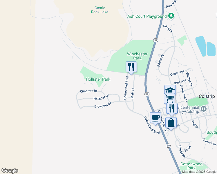 map of restaurants, bars, coffee shops, grocery stores, and more near 6965 Winchester Court in Colstrip