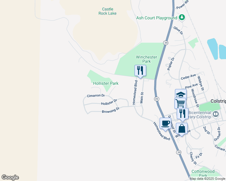 map of restaurants, bars, coffee shops, grocery stores, and more near 6965 Winchester Court in Colstrip