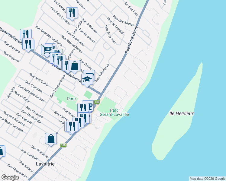 map of restaurants, bars, coffee shops, grocery stores, and more near 50 Rue Gerard in Lavaltrie