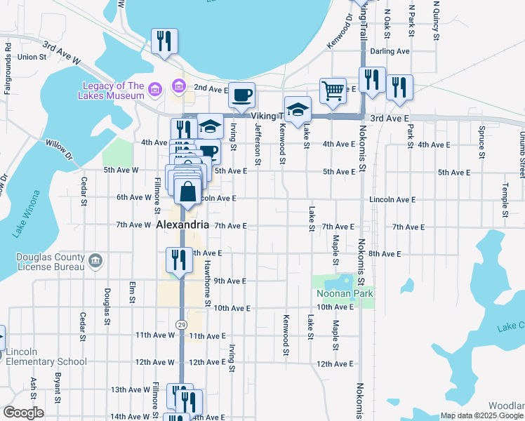 map of restaurants, bars, coffee shops, grocery stores, and more near 619 Jefferson Street in Alexandria