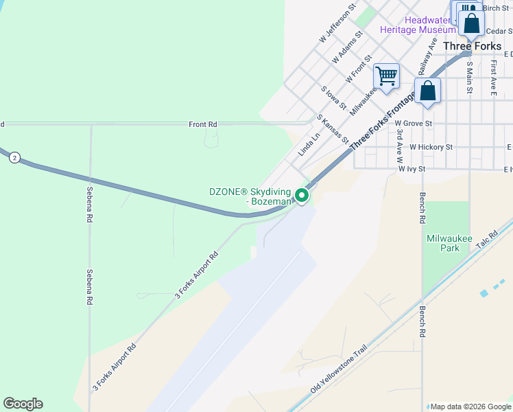 map of restaurants, bars, coffee shops, grocery stores, and more near 757 Linda Lane in Three Forks