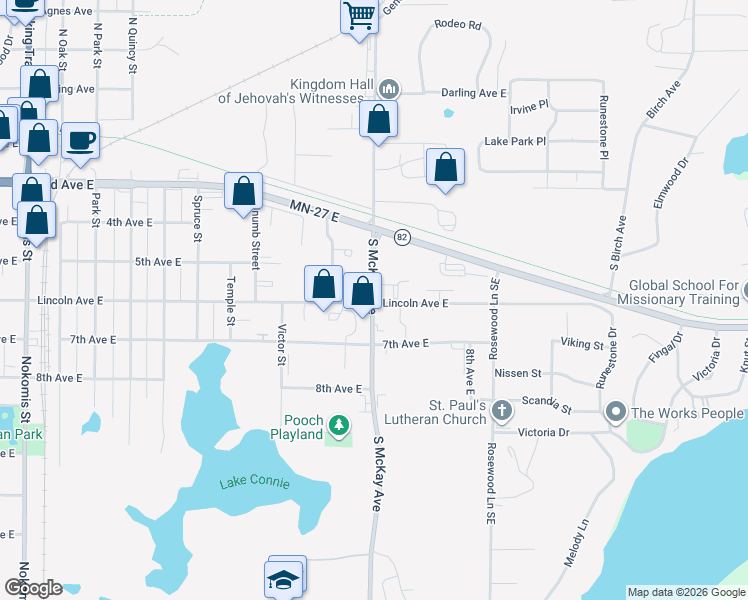 map of restaurants, bars, coffee shops, grocery stores, and more near 505 South McKay Avenue in Alexandria