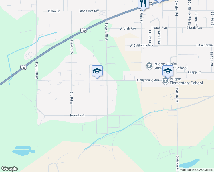 map of restaurants, bars, coffee shops, grocery stores, and more near 630 Second Street West in Irrigon