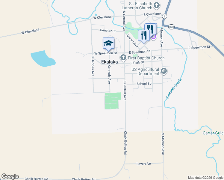 map of restaurants, bars, coffee shops, grocery stores, and more near 301-325 Kennedy Avenue in Ekalaka