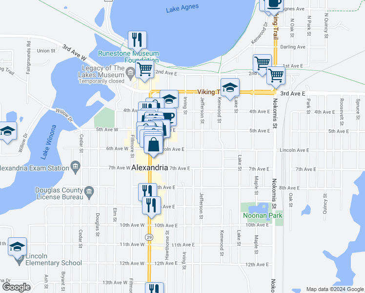 map of restaurants, bars, coffee shops, grocery stores, and more near 511 Irving Street in Alexandria