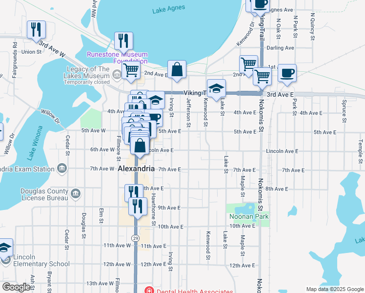map of restaurants, bars, coffee shops, grocery stores, and more near 315 6th Avenue East in Alexandria