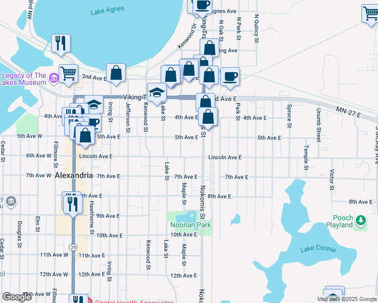 map of restaurants, bars, coffee shops, grocery stores, and more near 511 Maple Street in Alexandria