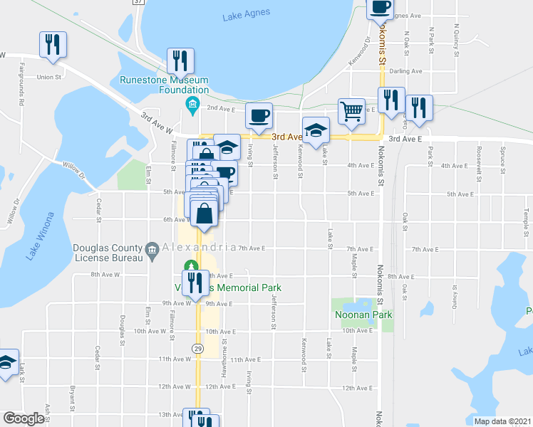 map of restaurants, bars, coffee shops, grocery stores, and more near 516 Jefferson Street in Alexandria