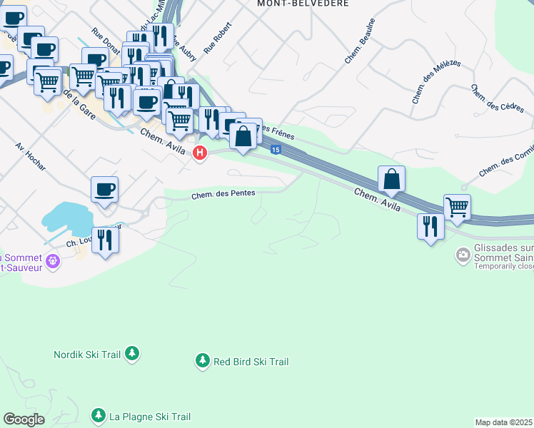 map of restaurants, bars, coffee shops, grocery stores, and more near 592 Chemin du Skieur in Piedmont