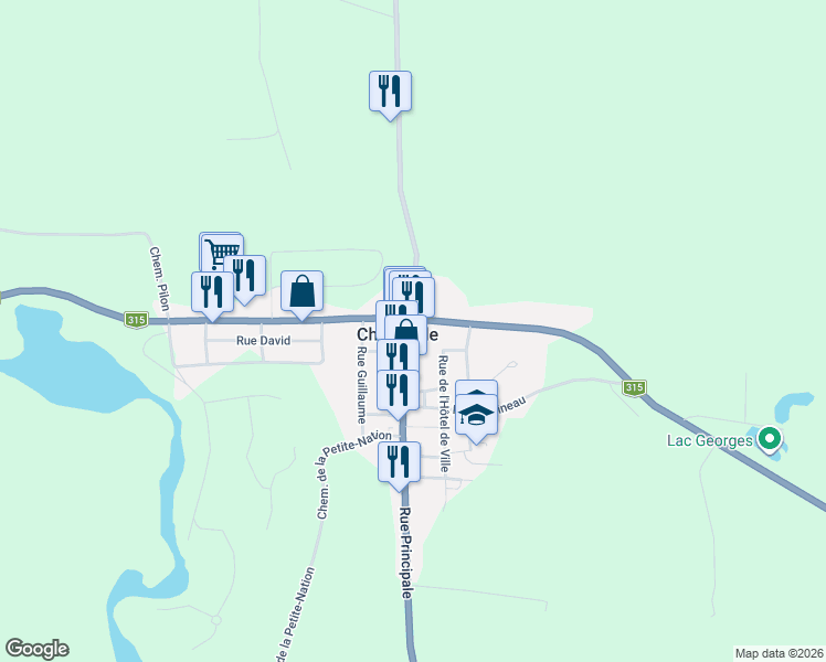 map of restaurants, bars, coffee shops, grocery stores, and more near 90 Rue Albert Ferland in Chénéville